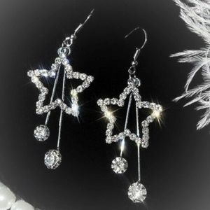 Crystal Rhinestone Star Tassel Silver Earrings